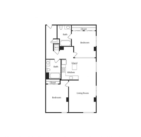 B2 Two Bedroom floor plan at Vance in San Francisco, CA.