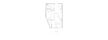 A floor plan of a house with a kitchen, living room, dining room, and bathroom.