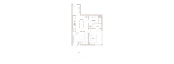 A floor plan of a house with a kitchen, living room, dining room, and bathroom.