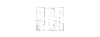 A floor plan of a home with a living room, dining room, kitchen, and multiple bedrooms.