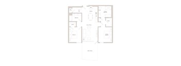 A floor plan of a house with a living room, dining room, kitchen, and two bathrooms.