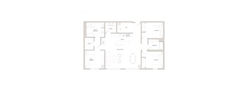 A floor plan of a house with a living room, dining room, kitchen, and two bedrooms.