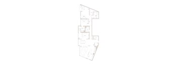 A floor plan of a house with a kitchen, living room, and two bedrooms.