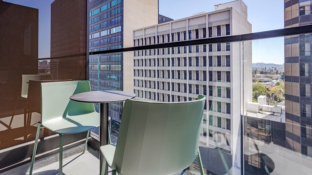 balcony with city views Sentral Beverly Hills apartments