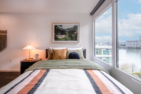 Oversized Windows with River, City, and Mountain Views | The Sutton, Portland OR