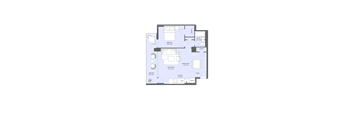 A floor plan of a house with a garage, living room, dining room, kitchen, and two bedrooms.