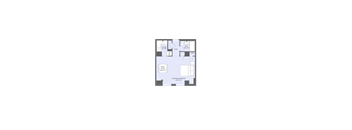 A floor plan of a house with a kitchen, living room, dining room, and bathroom.