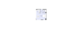 A floor plan of a house with a kitchen, living room, dining room, and bathroom.