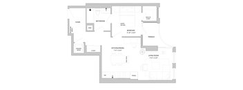 a floor plan of an apartment with a bedroom and a living room