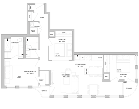 floor plan of the apartment with living room and dining room