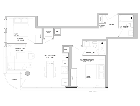 floor plan of the apartment with bedroom and living room