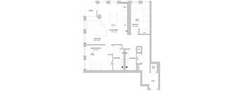 a floor plan of a living room with a fireplace and a staircase