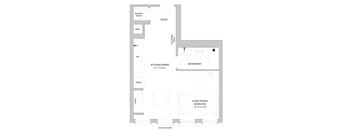 a floor plan of an apartment with a bedroom and a living room