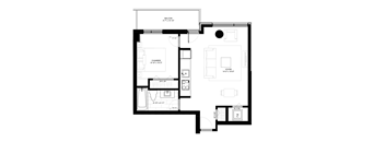 a floor plan of a small house with a bedroom and a living room