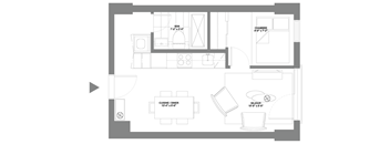 a floor plan of a small house with a bedroom and a living room