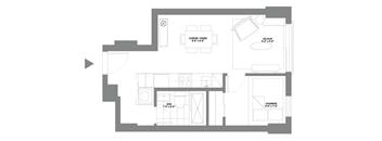 a floor plan of a small apartment with a living room and a dining room