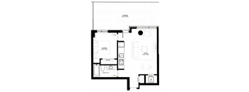 a floor plan of a small house with a bedroom and a living room