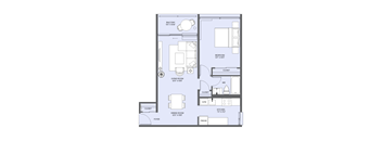 a floor plan of a residence with a bedroom and a living room