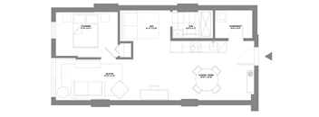 a floor plan of a house with a bedroom and a living room