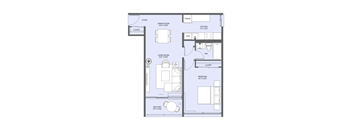 a floor plan of a unit with a blue floor