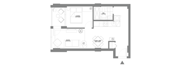 a floor plan of a small house with a bedroom and a living room
