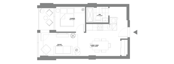 a floor plan of a small house with a bedroom and a living room