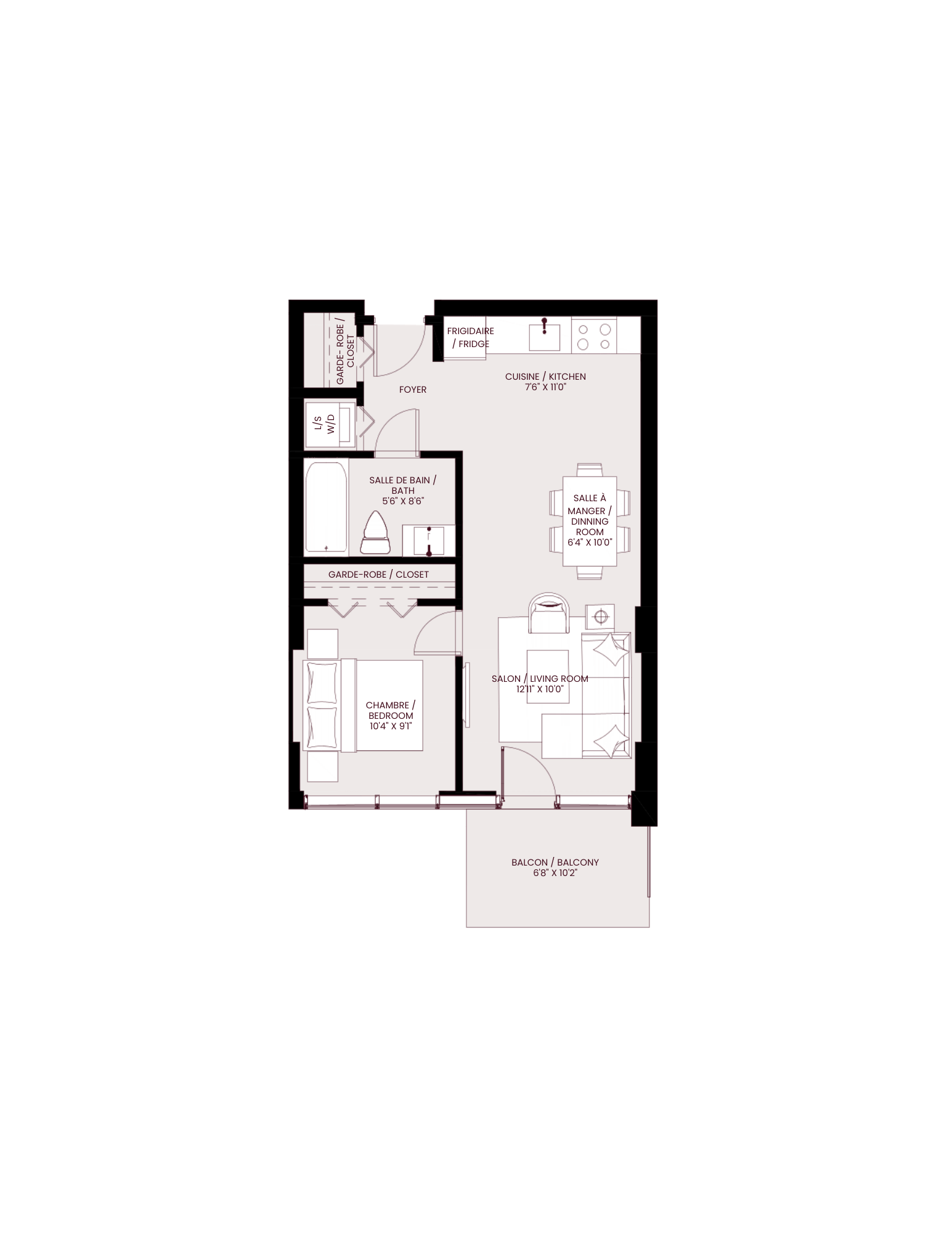 A floor plan of a house with a living room, two bedrooms, a bathroom, and a kitchen.