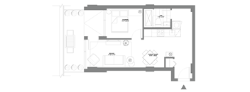 a floor plan of a house with a bedroom and a living room
