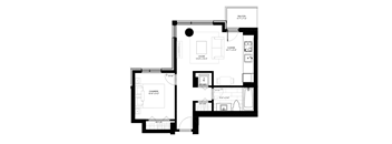 a floor plan of a small house with a black and white floor