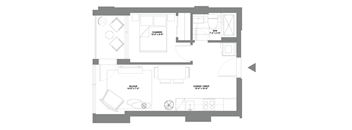 a floor plan of a small apartment with a bedroom and a living room
