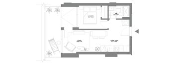 a floor plan of a small house with a bedroom and a living room