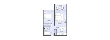 a floor plan of a studio apartment with a bedroom and a living room