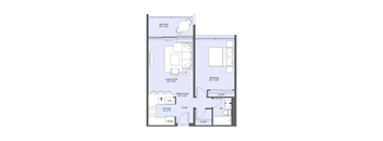 a floor plan of a small apartment with a bedroom and a living room