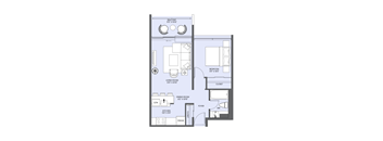 a floor plan of a residence with a blue floor