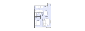 a floor plan shows a blue and white floor