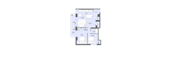 A floor plan of a house with a living room, two bedrooms, a bathroom, and a kitchen.