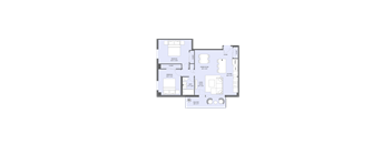 A floor plan of a house with a living room, two bedrooms, a bathroom, a den, a study, a garage, and a kitchen.