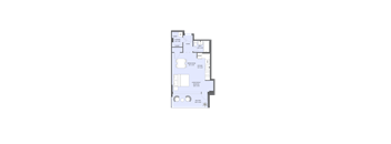 A floor plan of a house with a living room, dining room, kitchen, and bathroom.