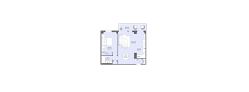 A floor plan of a house with a living room, dining room, kitchen, and bathroom.