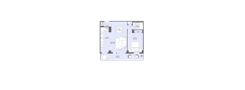 A floor plan of a house with a living room, kitchen, and bathroom.