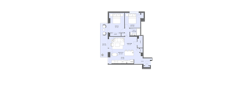 A floor plan of a house with a living room, dining room, kitchen, and bathrooms.