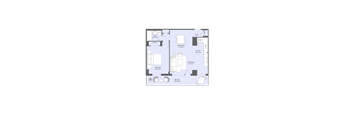A floor plan of a house with a kitchen, living room, and bathroom.
