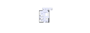 A floor plan of a house with a kitchen, living room, dining room, and bathroom.