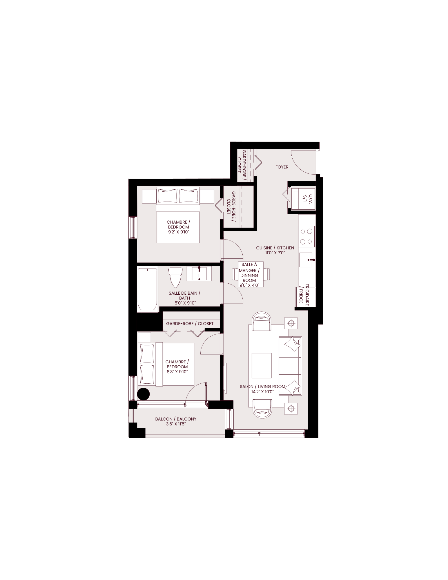bedroom floor plan of the residence 1125 sq ft