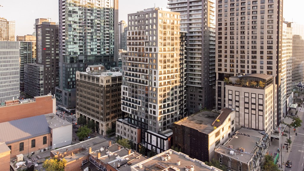 a view of the city from the roof of a building