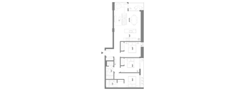 floor plan of the apartment with living room and kitchen