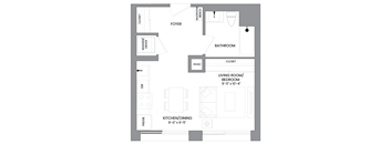 a floor plan of a small house with a bedroom and a living room