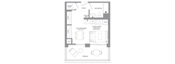 a floor plan of a small house with a bedroom and a living room
