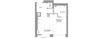 A floor plan of a house with a bedroom and a living room