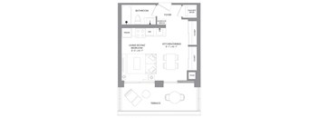 a floor plan of a small house with a bedroom and a bathroom